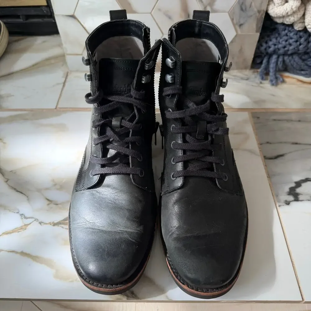 Timberland Men's Kendrick Black‎ Leather Chukka Boots Size 8 Side Zip Waterproof